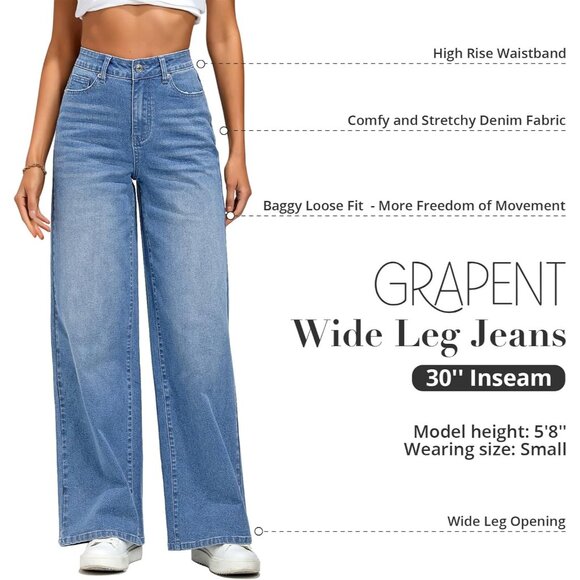 Wide Leg Jeans Women High Waist Breathable Stretch Casual Baggy Pants - Picture 2 of 7